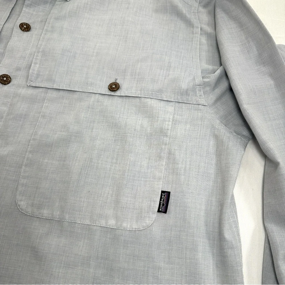 Patagonia Vintage Outdoor Long Sleeve Vented Fishing Shirt Pale Blue/Gray Large - Picture 4 of 15